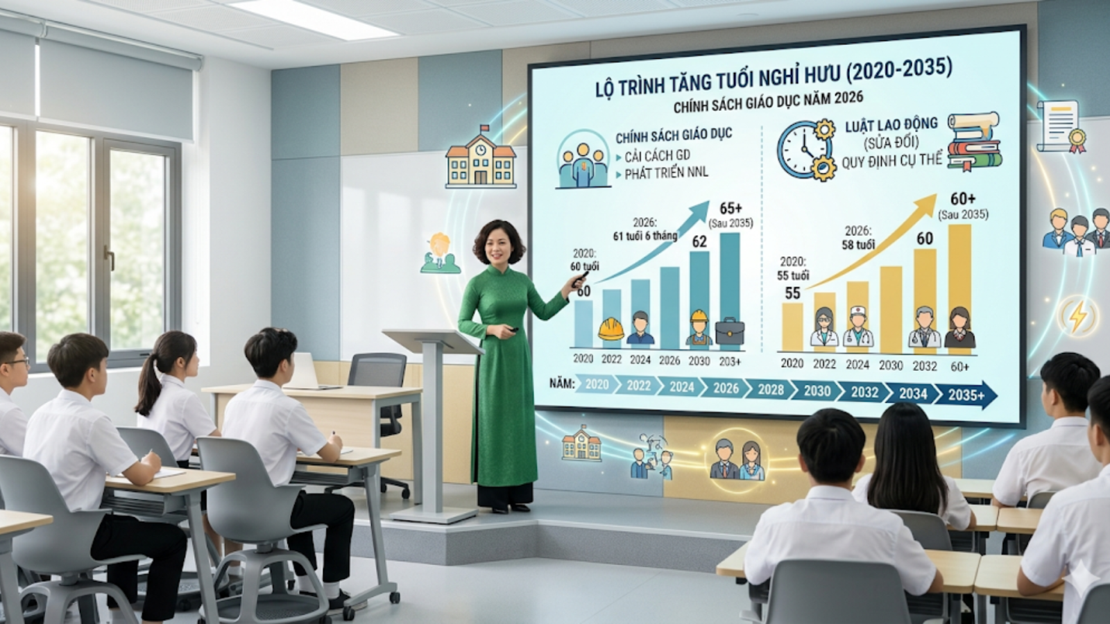 Quy định tuổi nghỉ hưu của giáo viên năm 2026: Lộ trình kéo dài đến 71,5 tuổi?