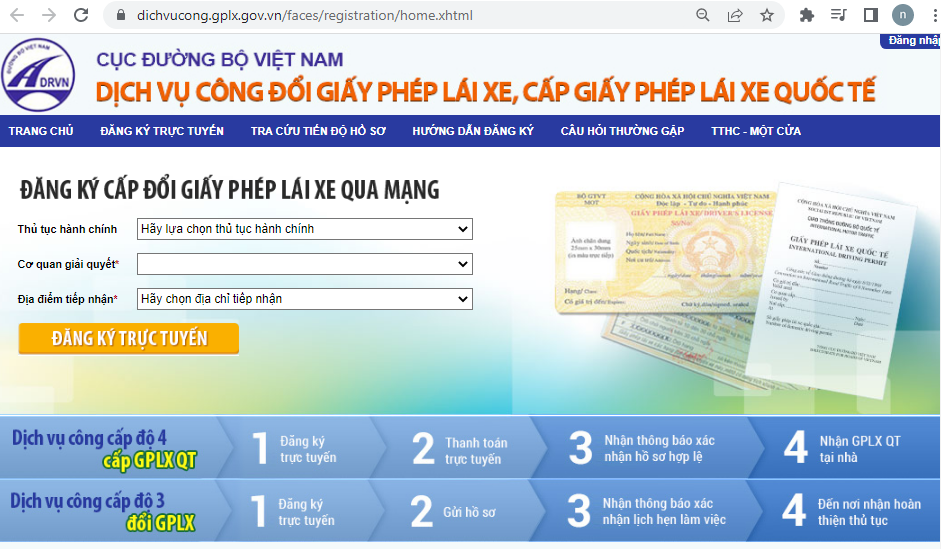 Hướng dẫn đăng ký đổi giấy phép lái xe trực tuyến