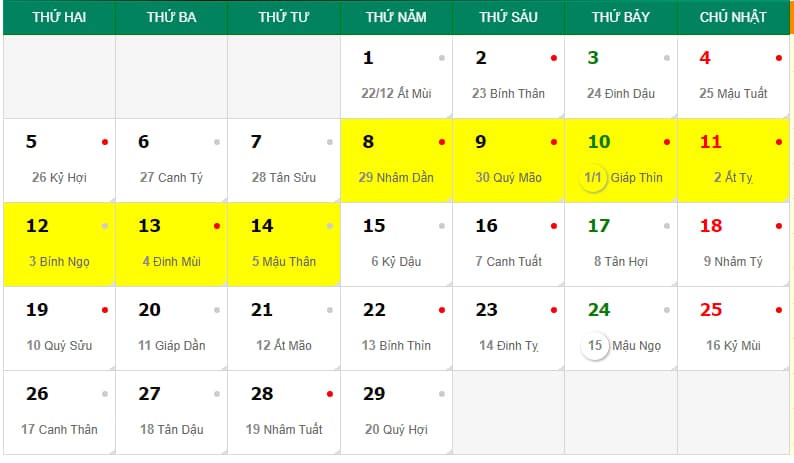 Lịch âm và lịch dương tháng 2 năm 2024