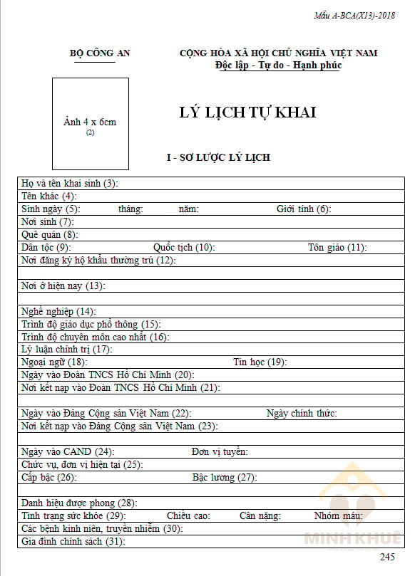 Mẫu lý lịch tự khai kết hôn mới nhất - Mẫu A-BCA(X13)-2018