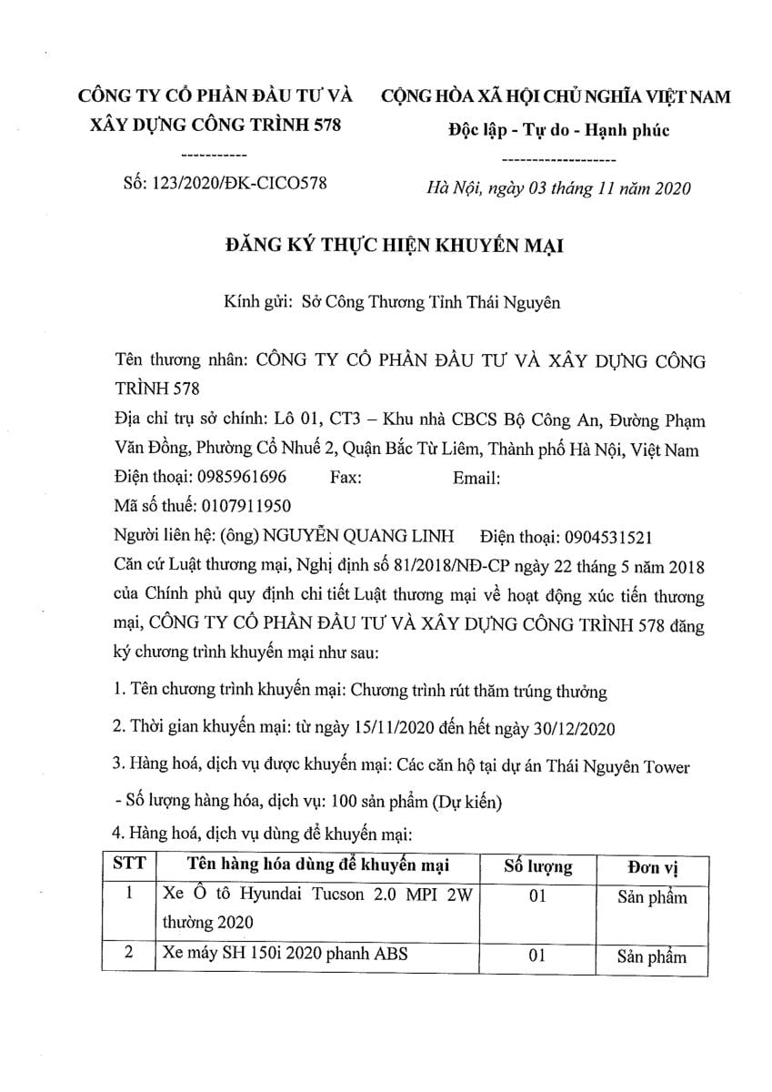 Mẫu đăng ký khuyến mại tại sở công thương hà nội