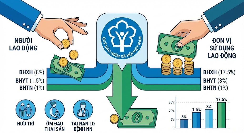 Mức đóng bảo hiểm xã hội, bảo hiểm y tế và Bảo hiểm thất nghiệp năm 2026