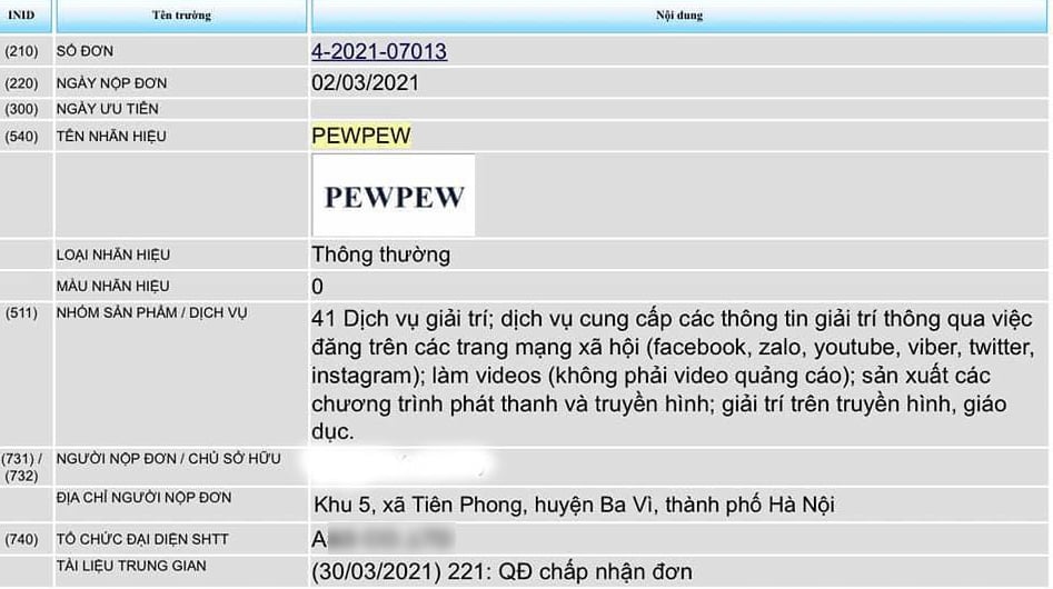 Nhãn hiệu chữ PEWPEW