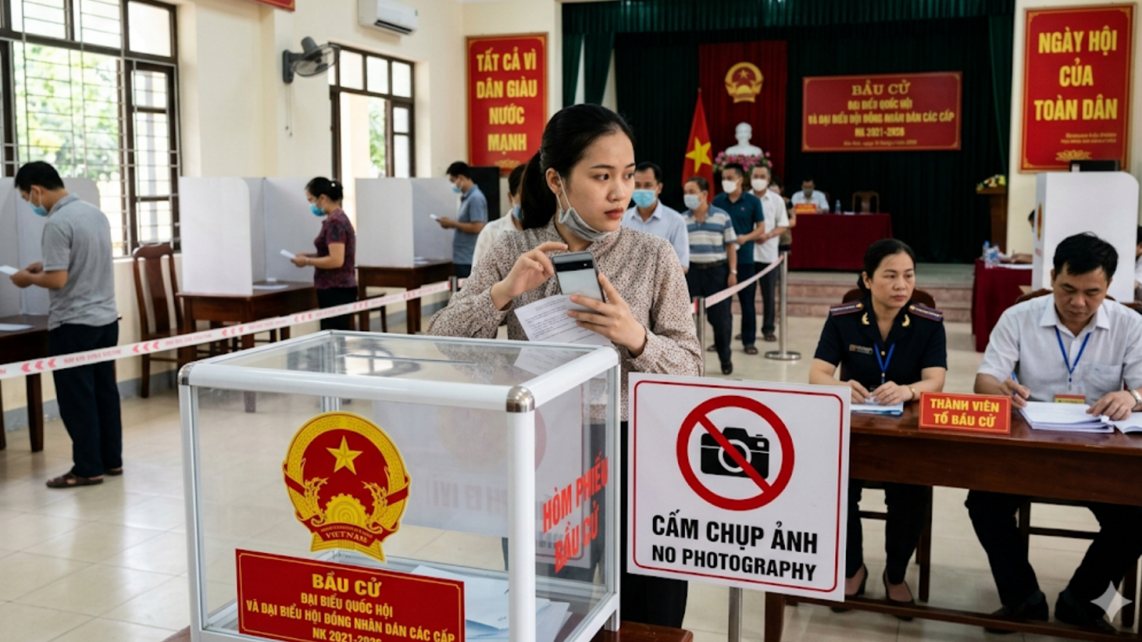 Chụp ảnh check-in lá phiếu đăng facebook, tiktok, thread có sao không?