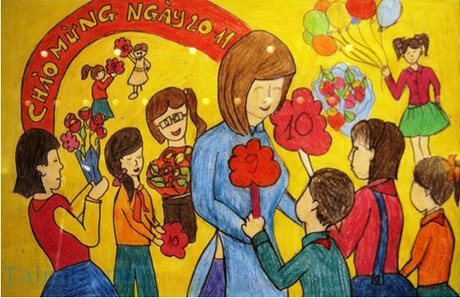 Giải Mĩ thuật lớp 8 Bài 9: Đề tài nhà giáo Việt Nam 20-11