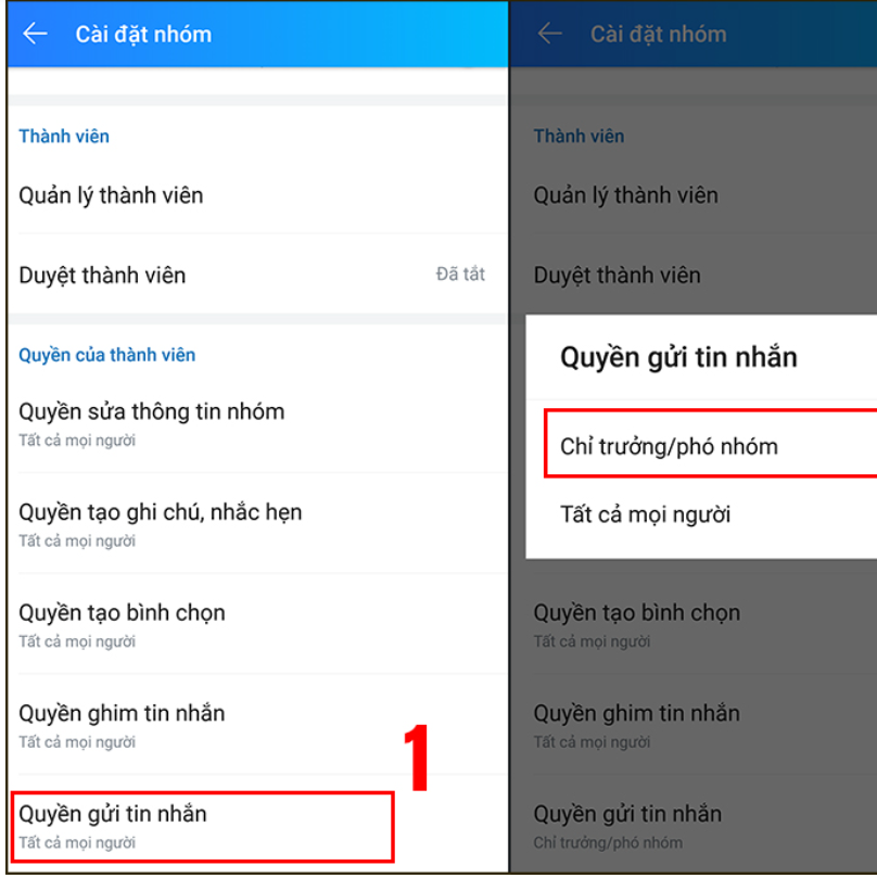 Cách cài đặt quyền gửi tin nhắn trong nhóm Zalo Đơn giản nhất