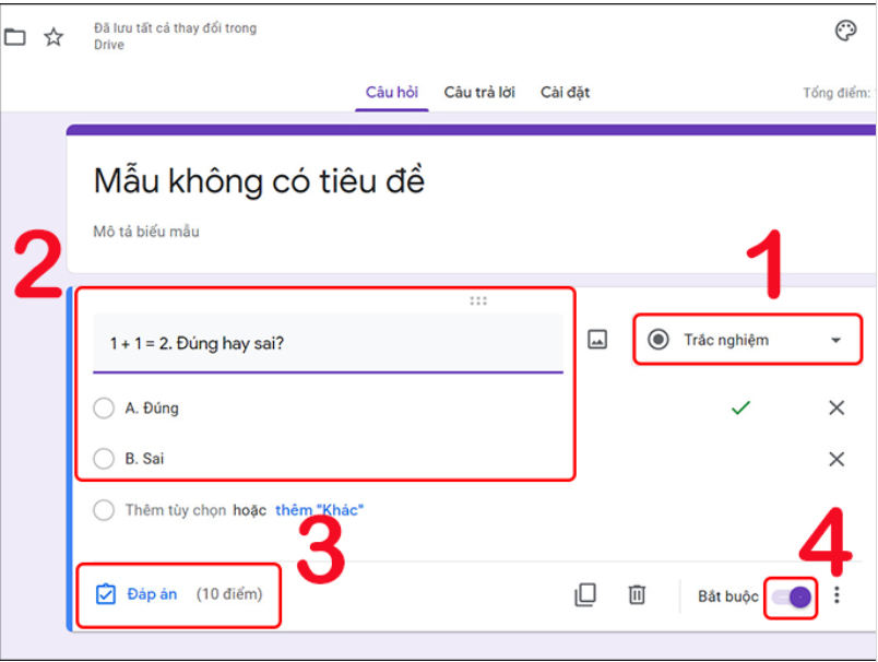 Cách tạo bài kiểm tra, câu hỏi trắc nghiệm trên Google Forms online