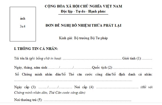 Mẫu đơn đề nghị bổ nhiệm Thừa phát lại mới nhất 2024