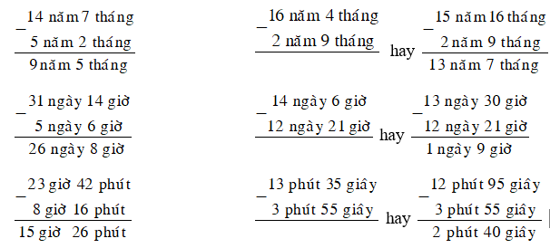 Bài tập Toán lớp 5: Trừ số đo thời gian có đáp án