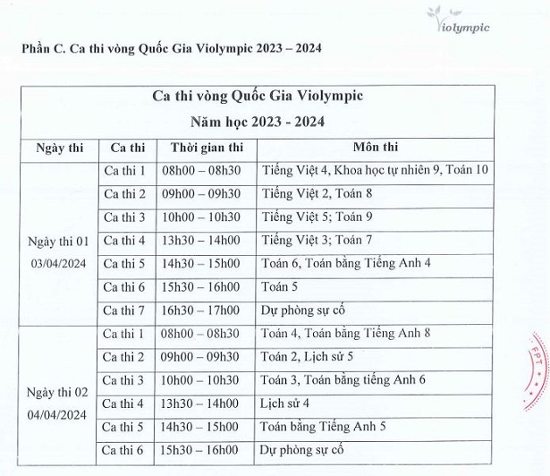 Lịch thi Violympic năm học ‎2023 - 2024 cập nhật mới nhất