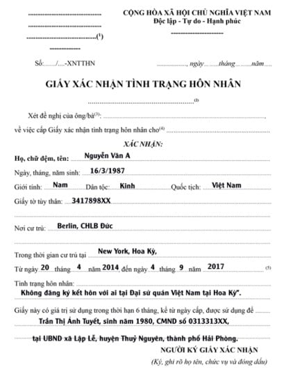 Nội dung lời tuyên thệ độc thân kết hôn với người nước ngoài gồm những gì?