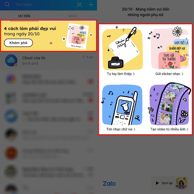 Hướng dẫn tạo thiệp và sticker 20/10 trên Zalo