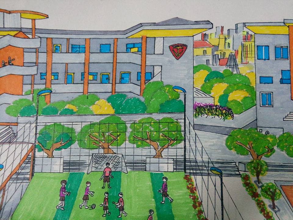 Mẫu tranh vẽ Em vẽ trường học hạnh phúc đẹp nhất 2023