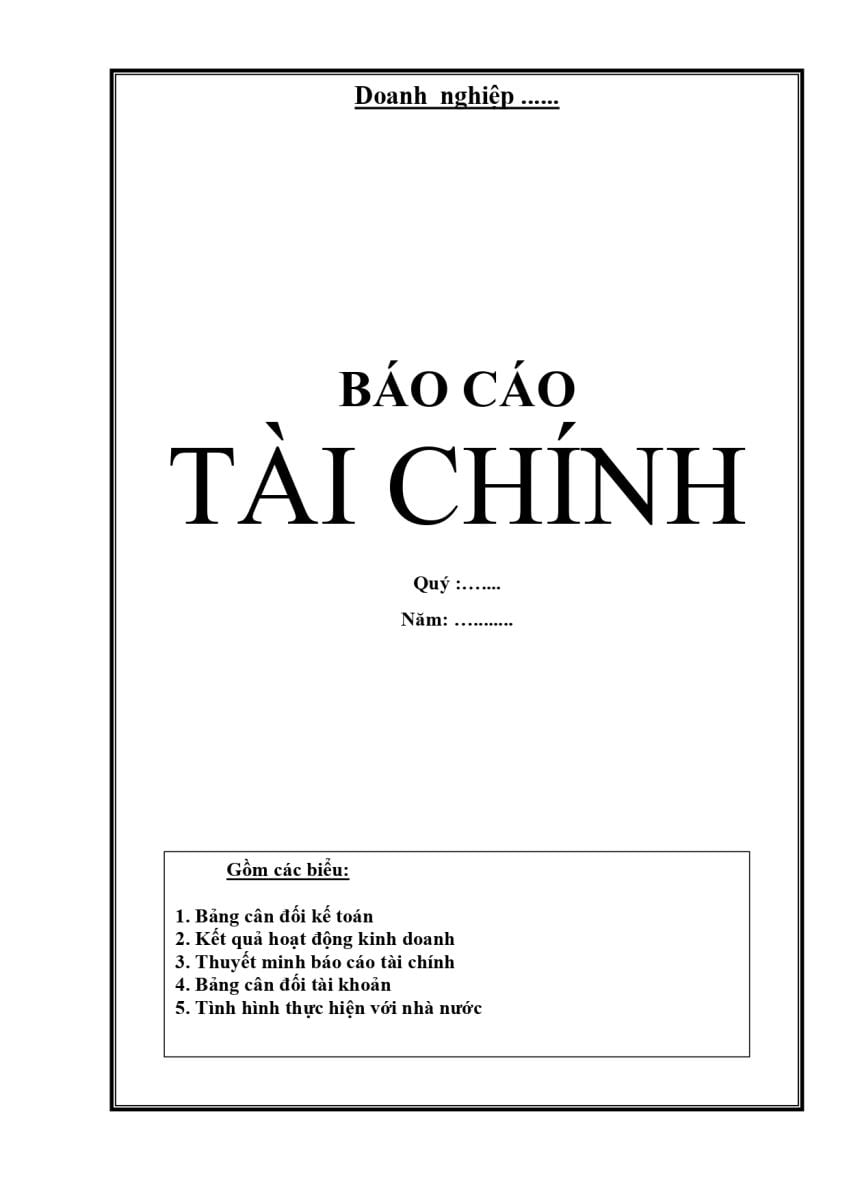 Mẫu Bìa báo cáo tài chính file word, Excel mới nhất 2023