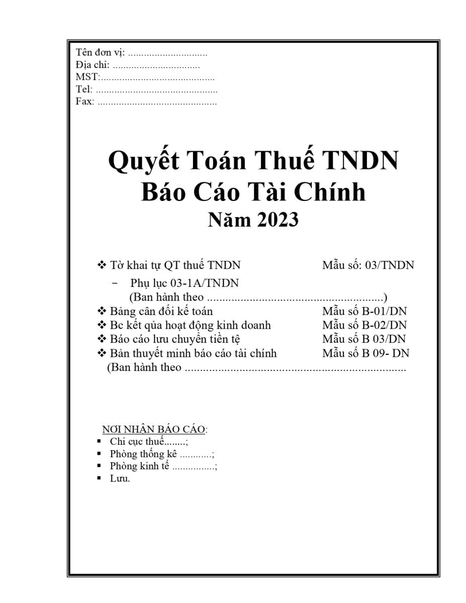 Mẫu Bìa báo cáo tài chính file word, Excel mới nhất 2023