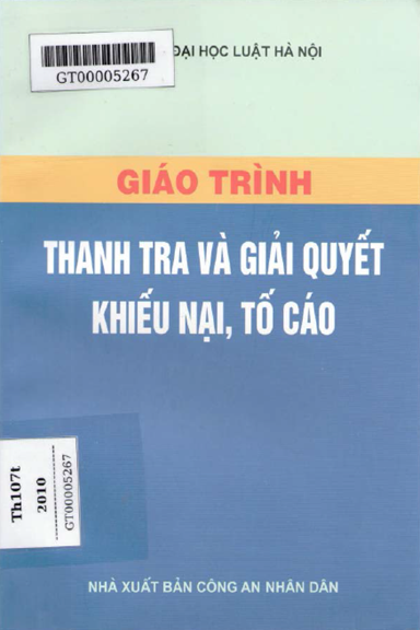Giáo trình Thanh tra và giải quyết khiếu nại, tố cáo - Trường Đại học Luật Hà Nội