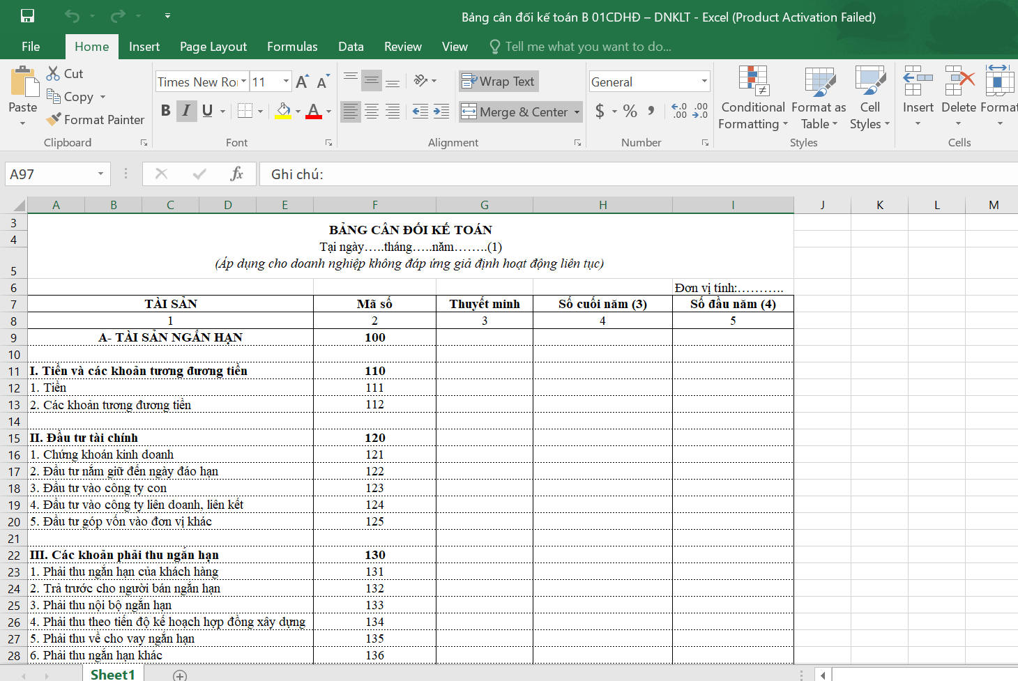 Mẫu bảng cân đối kế toán theo Thông tư 200 Excel mới nhất 2023