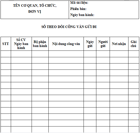 Mẫu Sổ Theo Dõi Công Văn Đi Mới Nhất Năm 2023