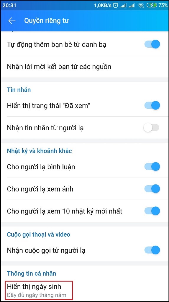 Cách tắt thông báo sinh nhật của mình, của bạn bè trên Zalo đơn giản