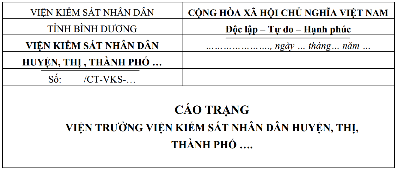 Mẫu cáo trạng của Viện trường Viện kiểm sát (Mẫu 144/HS)