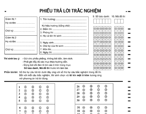 Mẫu Phiếu Làm Bài Thi Trả Lời Trắc Nghiệm Mới Nhất Năm 2023