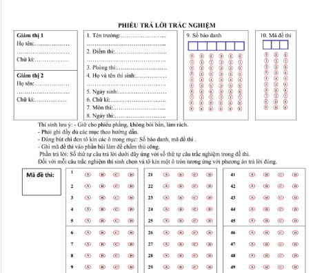 Mẫu Phiếu Làm Bài Thi Trả Lời Trắc Nghiệm Mới Nhất Năm 2023