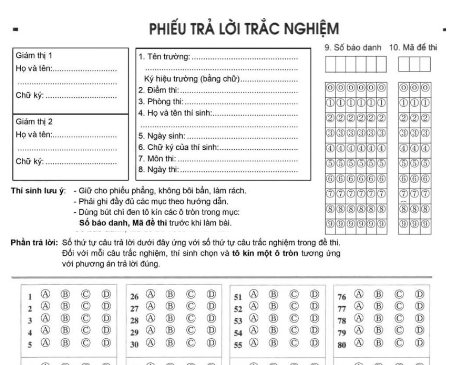 Mẫu Phiếu Làm Bài Thi Trả Lời Trắc Nghiệm Mới Nhất Năm 2023