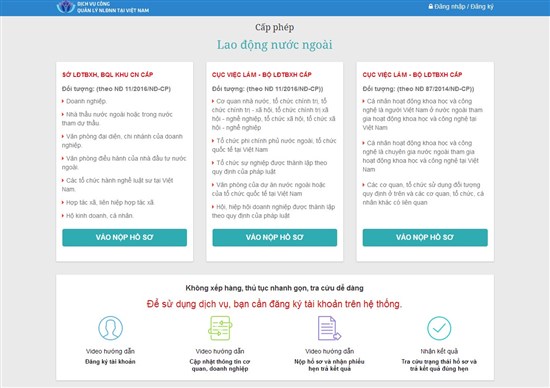 Hướng dẫn nộp tờ khai xin cấp giấy phép lao động online
