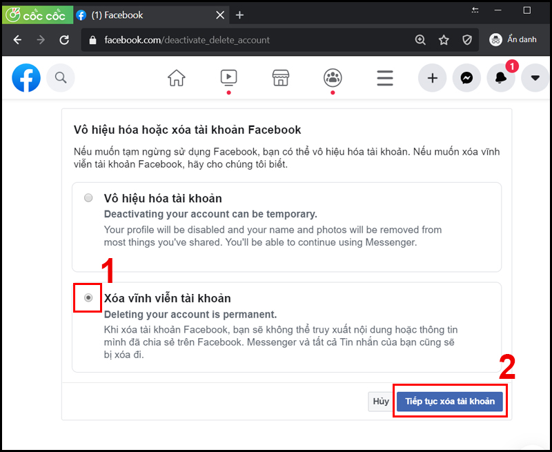 Cách xóa tài khoản Facebook vĩnh viễn trên điện thoại, máy tính