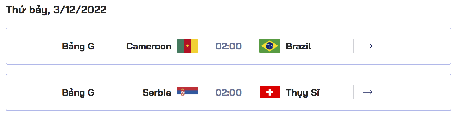 Lịch thi đấu World Cup 2022 - Thứ 7 ngày 03 tháng 12 năm 2022