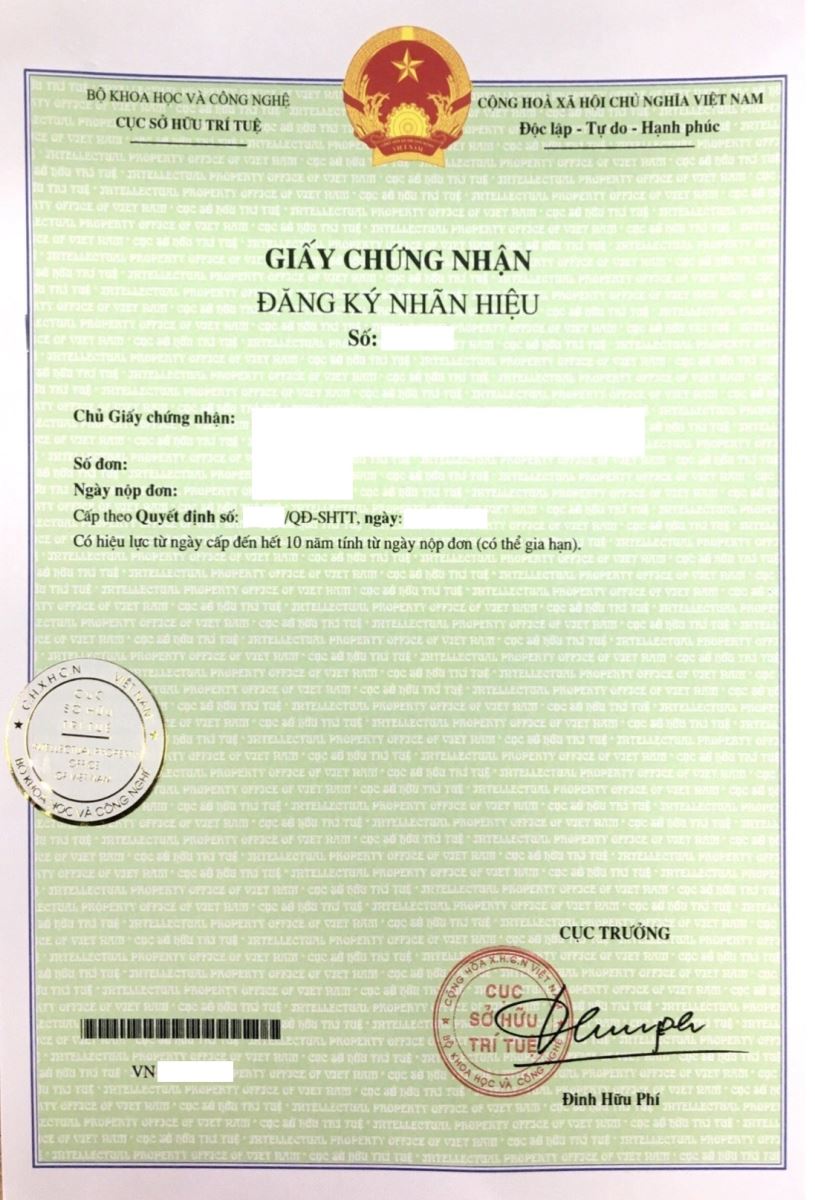 Mẫu giấy chứng nhận đăng ký nhãn hiệu