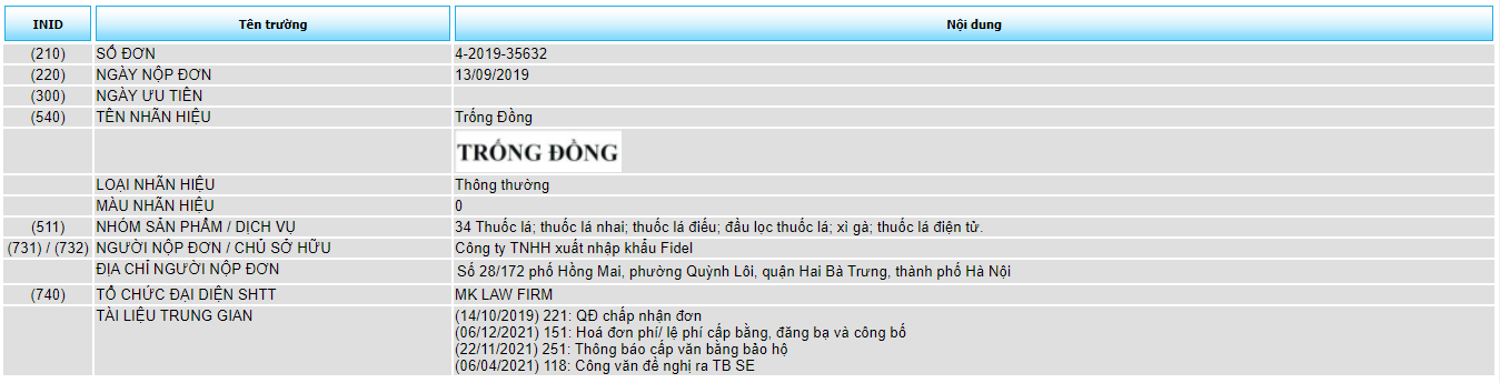 Đăng ký bảo hộ độc quyền sản phẩm thuốc lá, thuốc lá điếu, xì gà, thuốc lá điện tử nhãn hiệu "HÙNG VƯƠNG", "TRỐNG ĐỒNG"