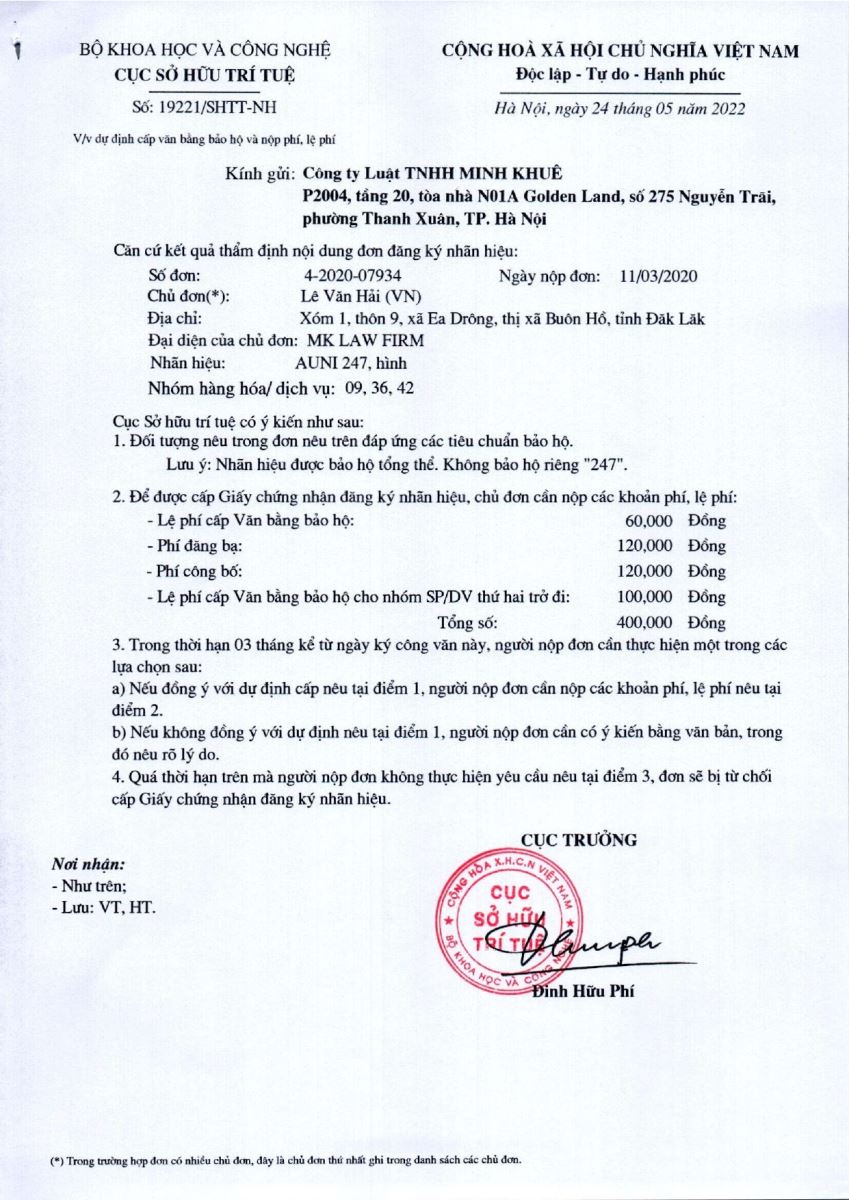 Thông tin giao dịch đăng ký nhãn hiệu với Luật Minh Khuê