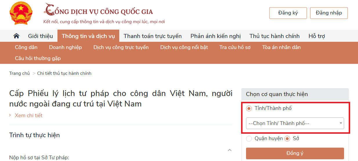 Hướng dẫn thủ tục xin phiếu lý lịch tư pháp số 2 online