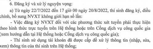 Thời gian thay đổi nguyện vọng thi Đại học năm 2022