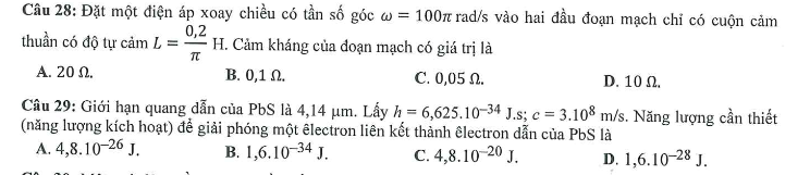 Đáp án đề minh họa 2023 môn Vật lý thi tốt nghiệp THPT Quốc gia