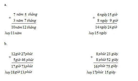 Vở bài tập Toán lớp 5 bài 123: Cộng số đo thời gian có đáp án