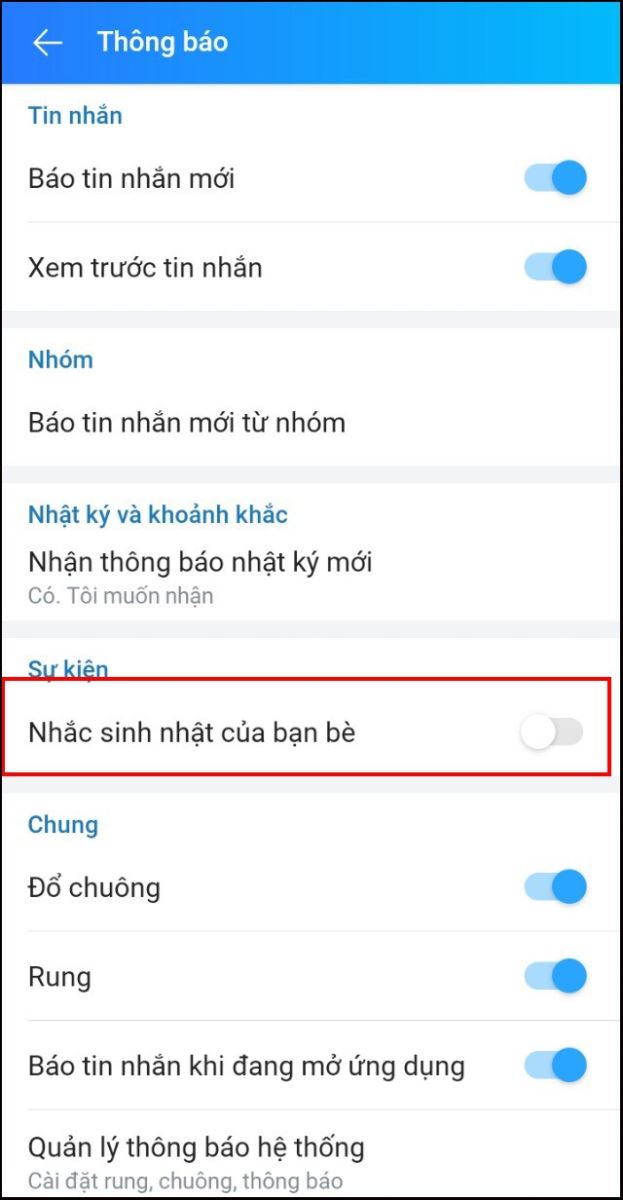 Cách tắt thông báo sinh nhật của mình, của bạn bè trên Zalo đơn giản