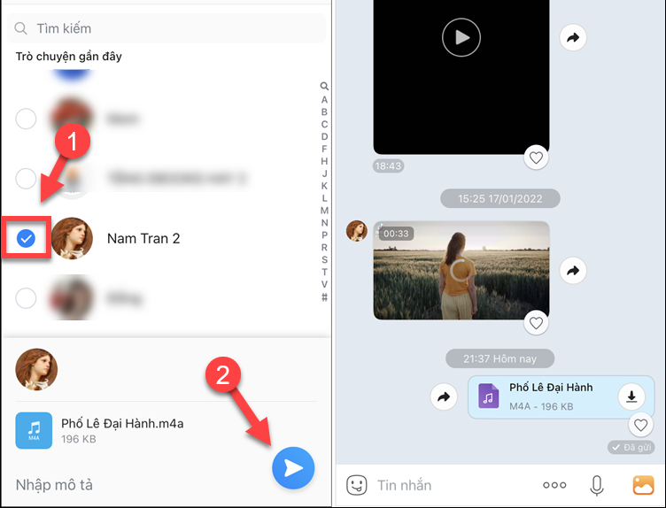 Hướng dẫn cách gửi file ghi âm qua Zalo trên iPhone, điện thoại Android