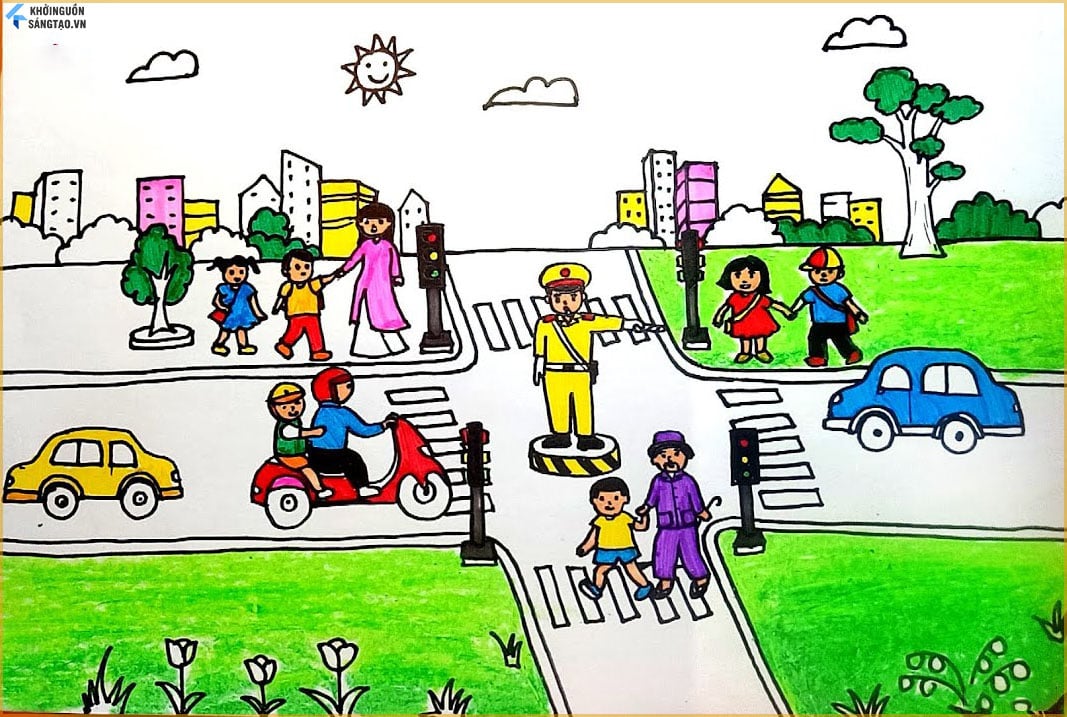 Vẽ tranh an toàn giao thông đơn giản, đẹp nhất 2023