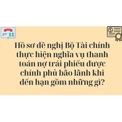 Hồ sơ đề nghị Bộ Tài chính thực hiện nghĩa vụ thanh toán nợ trái phiếu được chính phủ bão lãnh khi đến hạn gồm những gì?