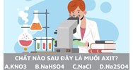 Chất nào sau đây là muối axit?. A. KNO3. B NaHSO4. C. NaCl. D. Na2SO4
