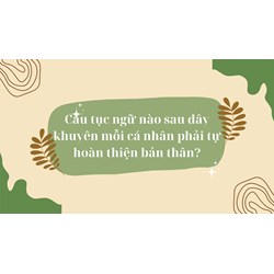 Câu tục ngữ nào sau đây khuyên mỗi cá nhân phải tự hoàn thiện bản thân?