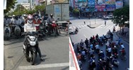 Lái xe máy dừng đèn đỏ rồi bỏ xe lại vào bóng râm tránh nắng được không?
