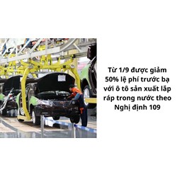 Từ 1/9 được giảm 50% lệ phí trước bạ với ô tô sản xuất lắp ráp trong nước theo Nghị định 109