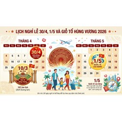 Lịch nghỉ lễ 30/4, 1/5 và Giỗ tổ Hùng Vương 2026 như thế nào?