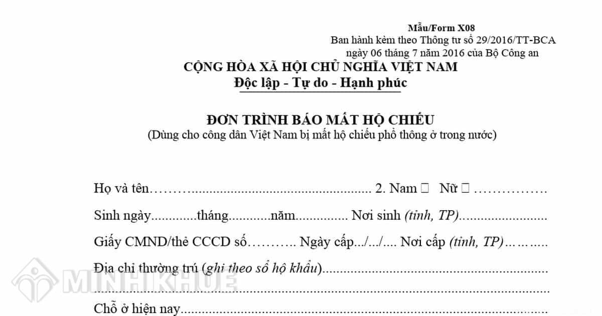 Mẫu Đơn Trình Báo Mất Hộ Chiếu (Mẫu X08) Mới Nhất 2023