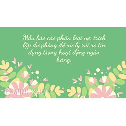 Mẫu báo cáo phân loại nợ, trích lập dự phòng để xử lý rủi ro tín dụng trong hoạt động ngân hàng.