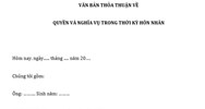 Mẫu hợp đồng thỏa thuận trước hôn nhân đáp đầy đủ, chi tiết