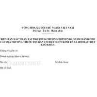 Mẫu biên bản xác nhận tài trợ theo chương trình nhà nước dành cho các địa phương thuộc địa bàn có điều kiện kinh tế xã hội đặc biệt khó khăn (Mẫu số 07/TNDN)